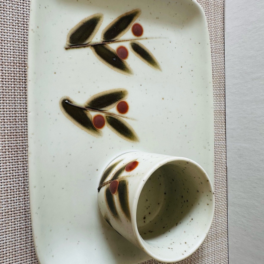 OTAGIRI Original Hand Crafted Snack Plate & Cup Set  stoneware made in Japan